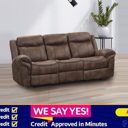 FINANCE TODAY! Brown Leatherette Contrast Welt Couch Sofa Manual Recliner