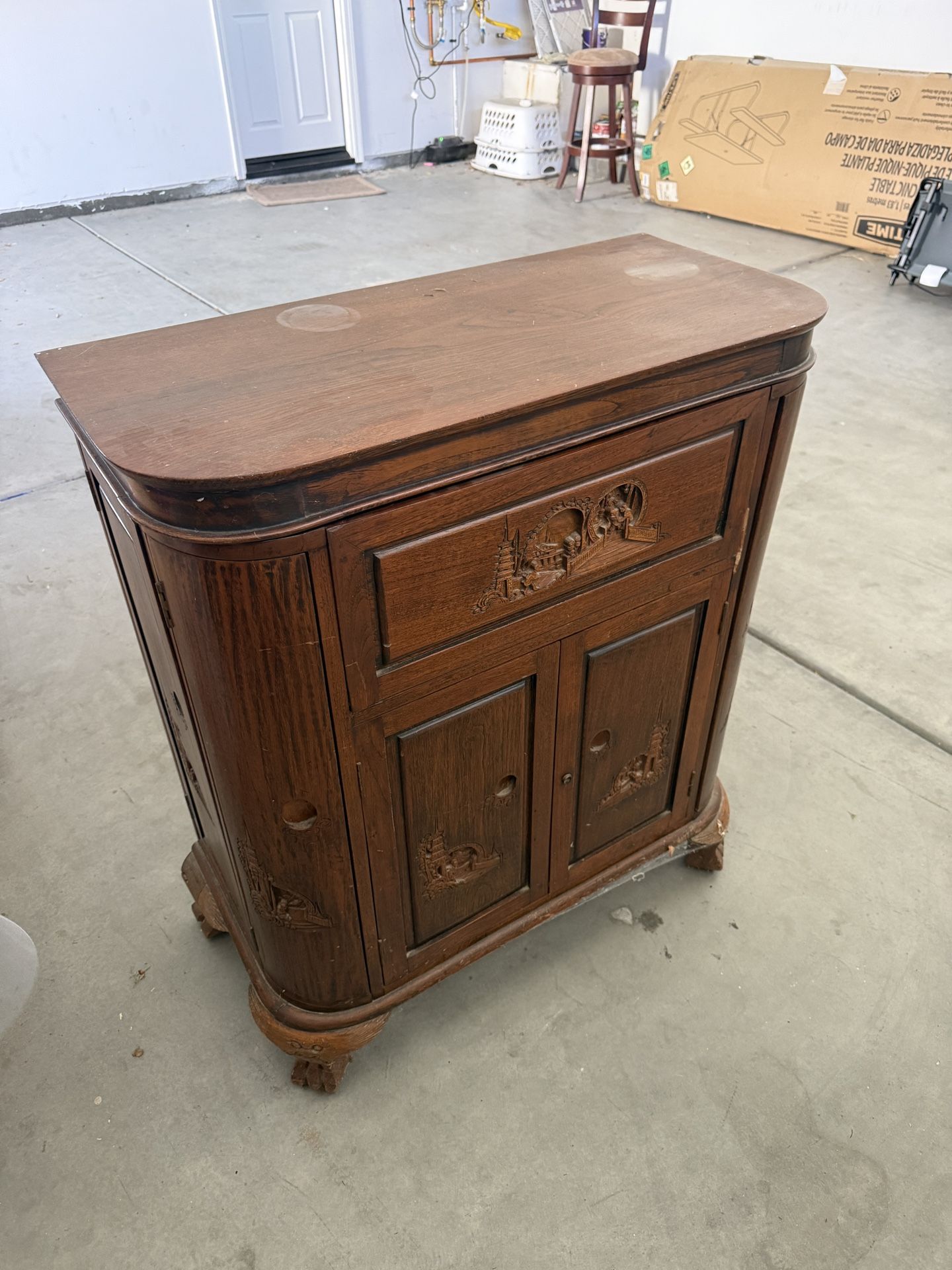 Vintage wooden Liquor cabinet With Japanese Art