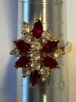 18 K Ruby Nd Diamond Cluster Ring