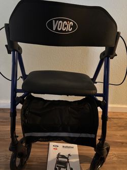 New Foldable Rollator Blue Walker with Seat, 8" All Terrain
