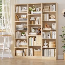 Triple Wide Bookshelf, 6 Tier Large Bookshelf, Bookcase with 17 Open Display Shelves, 74'' Tall Bookcases and Bookshelves for Living Room, Home Office
