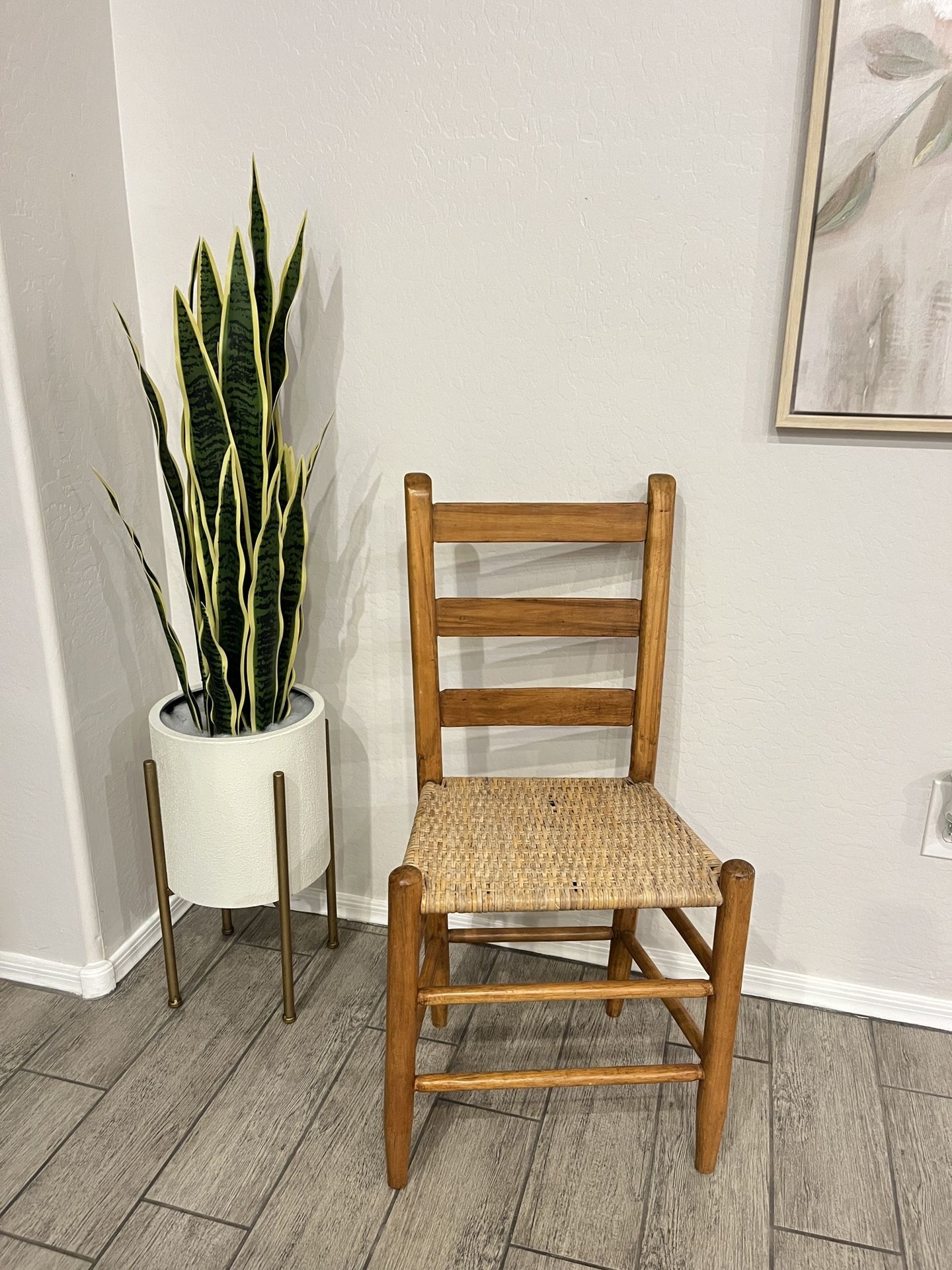 Petite Wooden Chair With Woven Seat