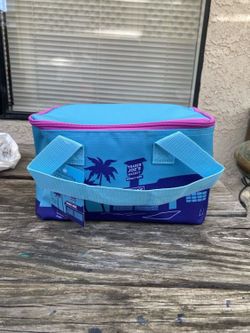 Trader Joes Mini Insulated Lunch Tote Bag Cooler Summer Blue Purple Limited NWT