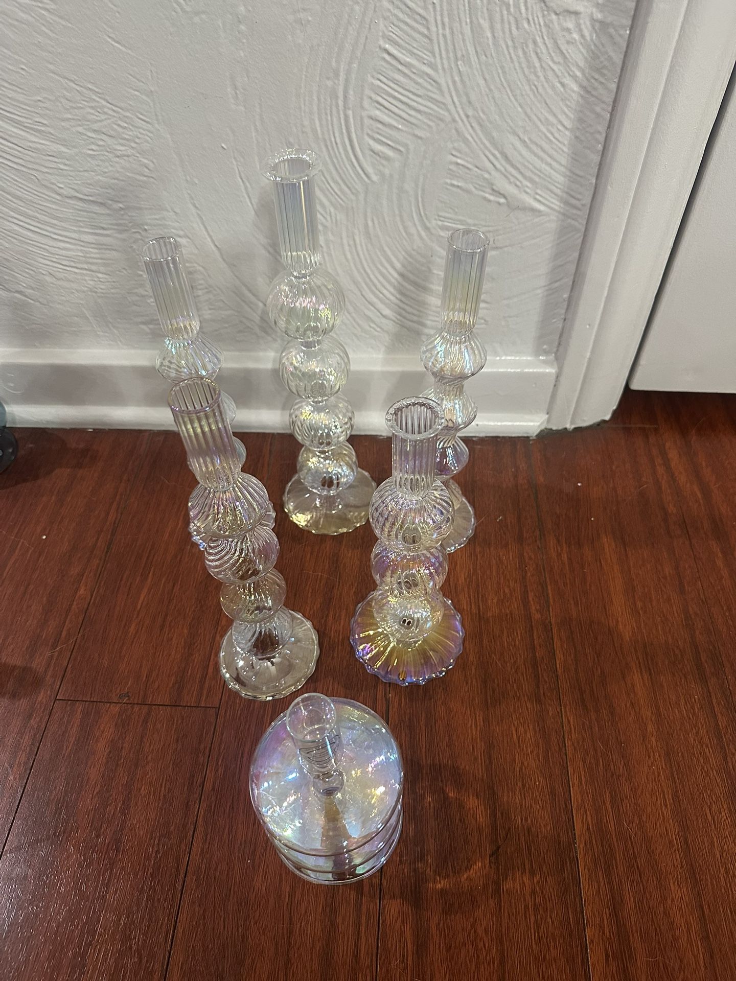 6 Assorted Clear & Iridescent Taper Candle Holder