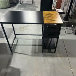 🥨Light Brown& Black or White Computer Desk with 2 Drawers, 40 Inch Small Home Office Desk Study Writing Table, Light Brown