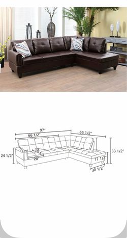 L Shaped Sectional - Brown Faux Leather ( Right Hand facing ).