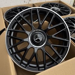 18” Satin Black AMG Style Wheels Rims Square Set 5x112 Fits Mercedes Benz: A Class C Class A220 C250 C300 C350 C400 CLA250 18x8 +45 