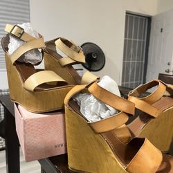 Tan and Beige Wedge Heels