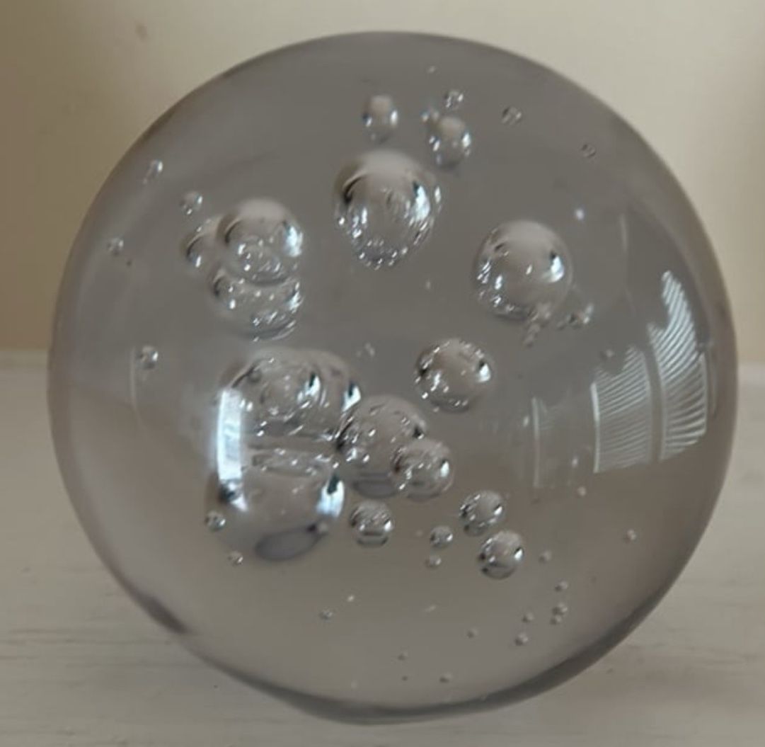 3 1/2" Clear Controlled Bubble Paper Weight, Vintage Large Bubble Art Glass Paper Weight.