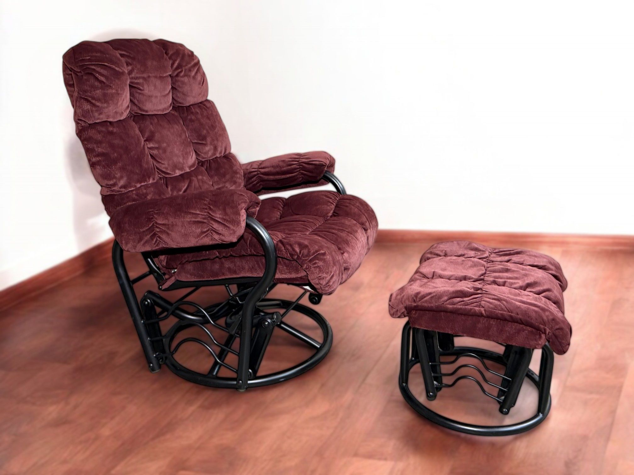 Relax-R Maroon Velvet Glider Rocker Chair & Ottoman Set
