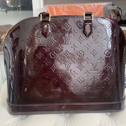 LOUIS VUITTON Alma GM Monogram Vernis Satchel Bag Amarante Maroon Lock Key