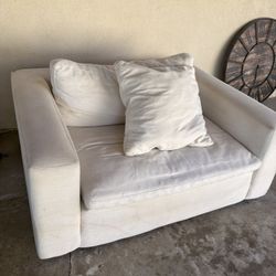 Paloma Cotton White Beige Fabric 58" Oversized Chair 