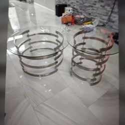 Silver and Tempered Glass, Plated Base, Glass Top, Modern Coffee Cocktail Tables