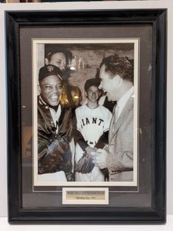 Vintage Willie Mays Richard Nixon Opening Day 1961 Framed Baseball Photo Display