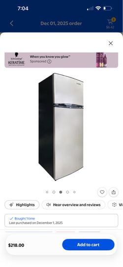 Frigidaire 7.5 cu .ft top mount refrigerator