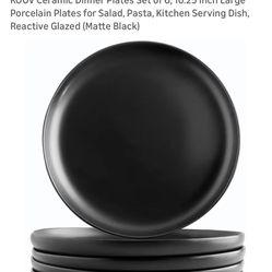 New 6 Pc Black Ceramic Plates 10”