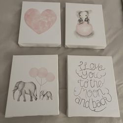 Nursery Wall Art - Baby Elephant - Set of Four 