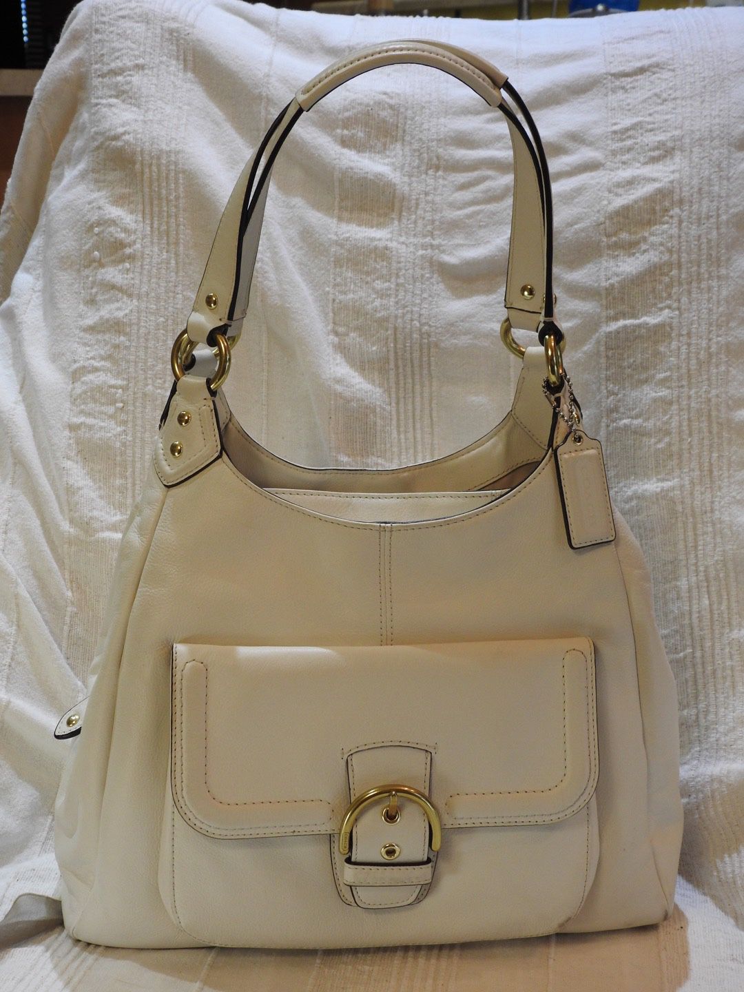 Coach Campbell Leather Hobo Purse, Ivory Style No F24686