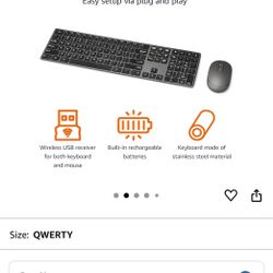Amazon Basics Ultra Premium Wireless Keyboard and Mouse Combo - Rechargeable, Ultra Slim Design, Quiet, Full Size, Number Pad, Unifying Receiver, Blac