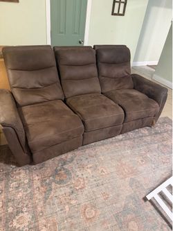 85” Long Brown Couch w/ Two Sided Recliner [NO DELIVERY]
