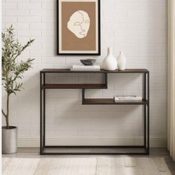 42" Metal and Wood Tiered Shelf Entry Table