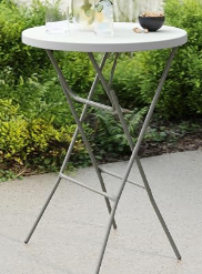 2.6′ Round Folding Bar-Height Table + Black Fitted Cover