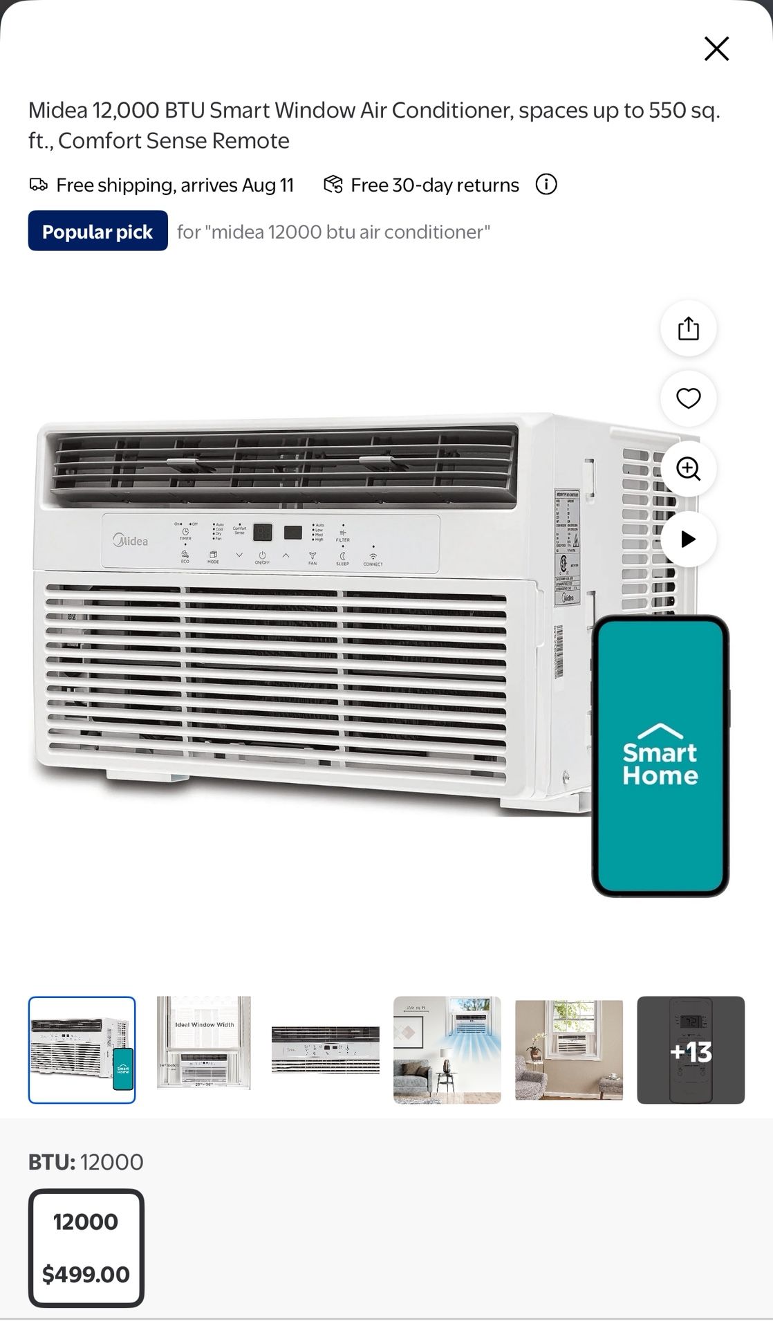 Midea 12,000 BTU Smart Window AC spaces up to 550 sq. ft., Com