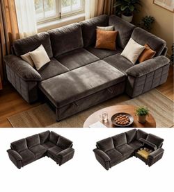 86" L-Shaped Sectional Sleeper Couch, Modular Pull-Out Storage Sofa Bed