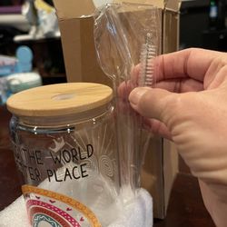 Glass Cup With Straw And Lid And Straw Brush Cleaner