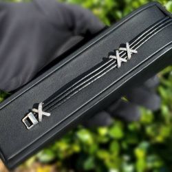 Jewelry 925 sterling silver leathery natural diamonds 0.3CTW bracelet 7.00“ 13.50mm 13.50g