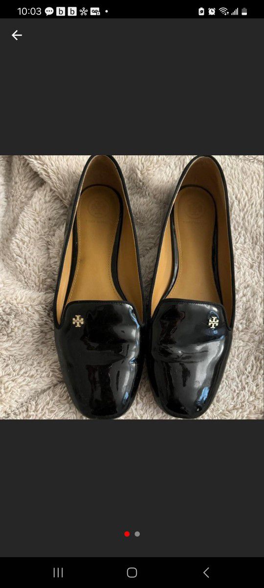 Tory Burch black patent leather loafers