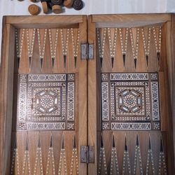Antique Hand Crafted Stoned Wood Chess And Darts Board