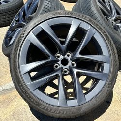 4 USED OEM 2021 21” TESLA MODEL S PLAID ARACHNID WHEELS TIRES MICHELIN 50% Tires