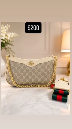 Cream Monogram Shoulder Bag with Gold Chain & Straps – New