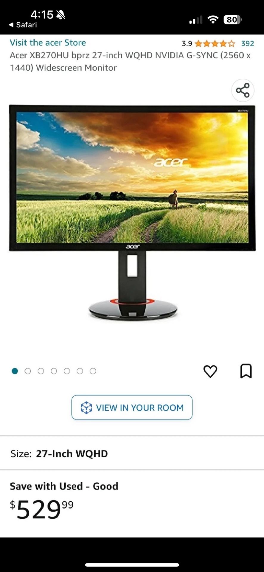 Acer XB270HU 27” 1440p 144Hz G-Sync IPS Gaming Monitor (See Description)