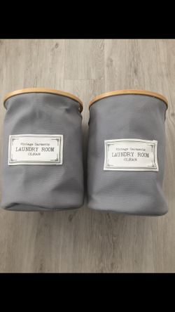grey canvas laundry room basket - excellent condition
