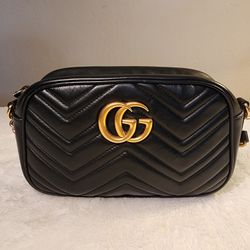Gucci GG Marmont Mini Leather Shoulder Bag Black Matelasse Crossbody Chain