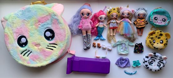 Na! Na! Na! Surprise Doll Lot w/ Kitty Backpack, 5 Dolls, Purses, Clothes & Accessories
