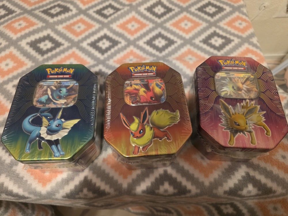 Pokémon Tins 2019 Elemental Powers Jolteon,Vaporeon,Flareon GX Sealed Set of 3