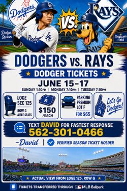 Dodgers v Rays 6/15-6/17 Homestand