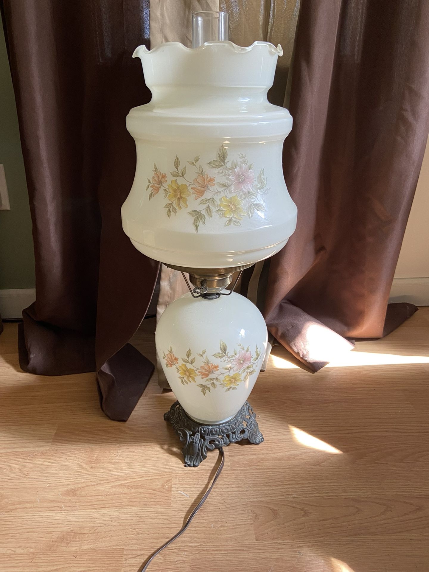 Vintage Hurricane Lamp - Floral Pattern