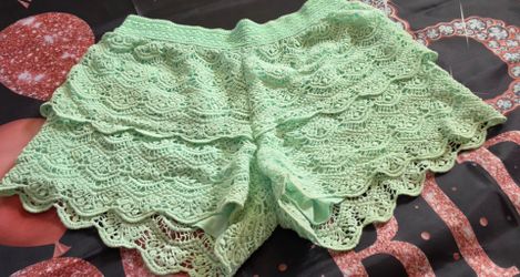 Mint Green Crochet Lace Tiered Shorts