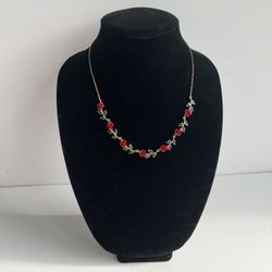 Gold Tone Rose Flower Necklace