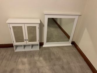 White Bathroom Cabinet and Mirror Set