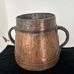 Antique Early 1900s Moroccan Copper Pot With Cooking Handles