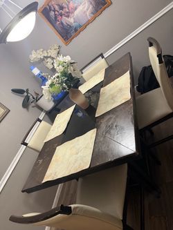 Dark Wood Dining Table with Chairs