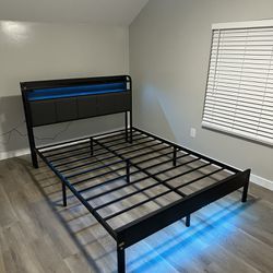 Queen LED metal bed frame