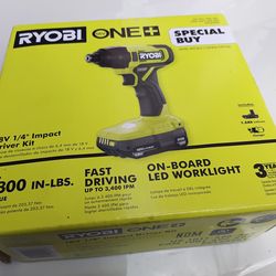 New in box- Ryobi 1/4" Impact, battery and charger