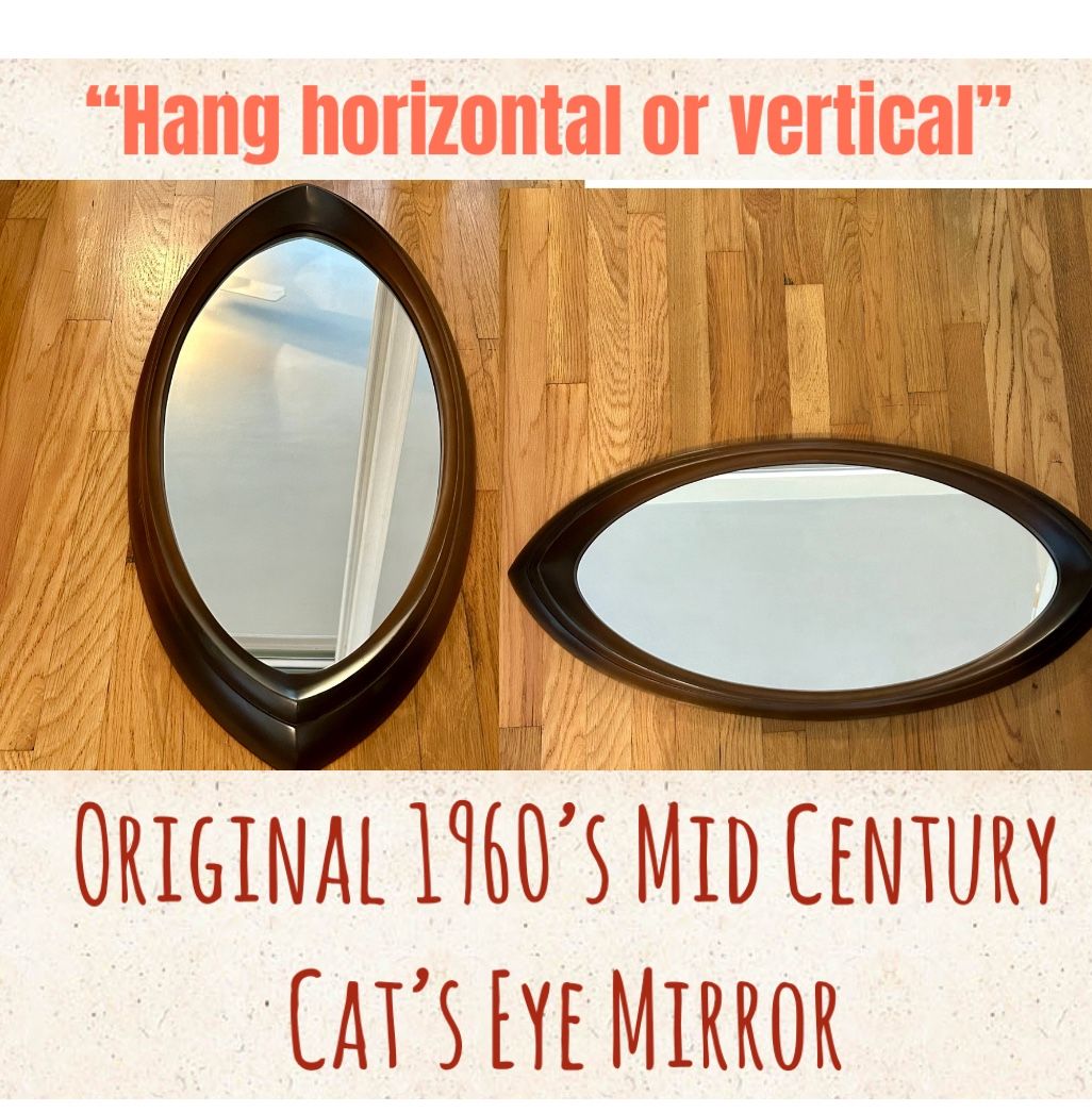 Vintage Mid Century Modern Mirror — Syroco Oval Cat’s Eye Wall Mirror — McM Atomic 60’s
