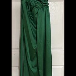 Ieena Mac Duggal Emerald Green One-Shoulder Ruched Satin Gown Size 8 $398